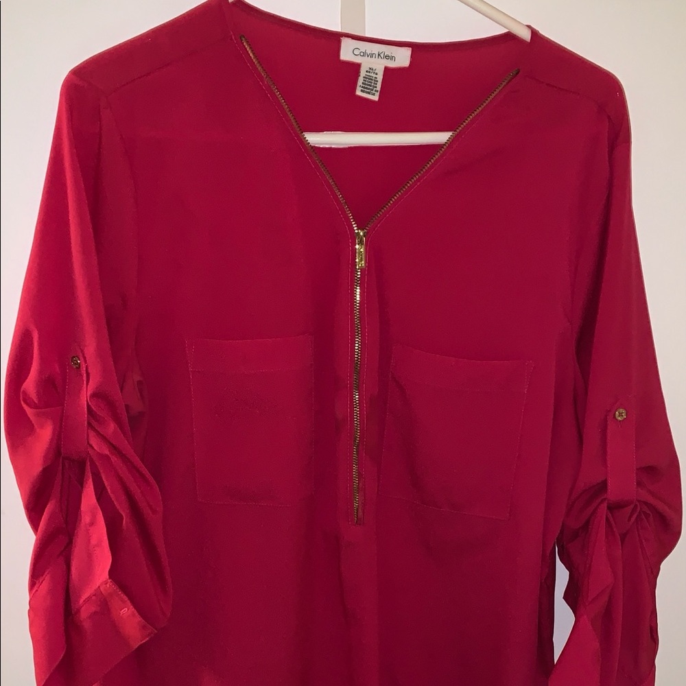 Calvin Klein Flowy Top w/ Gold Embellishments